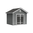 Angled front view of Huron 10x16 workshop storage shed with double door entry