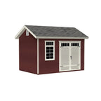 Front view of Huron 12x20 workshop storage shed with double doors and wide entry