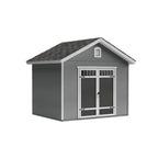 Front elevation of Omaha 12x16 wood storage shed with double doors and windows