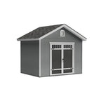 Front view of Omaha 12x24 wood storage shed with double doors and transom windows