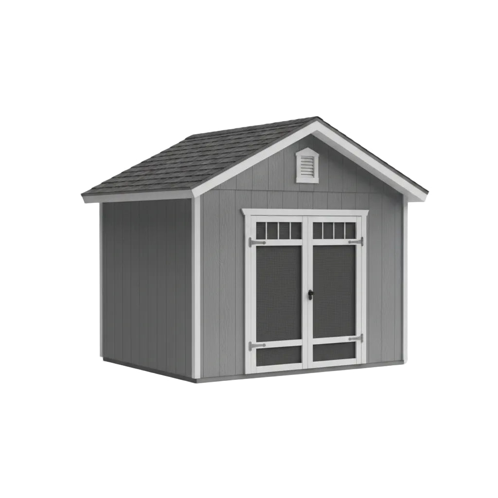 Interior layout of Omaha shed showing loft and wall shelf for organized storage