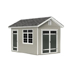 Wide double door entry detail on Omaha wood storage shed for easy access