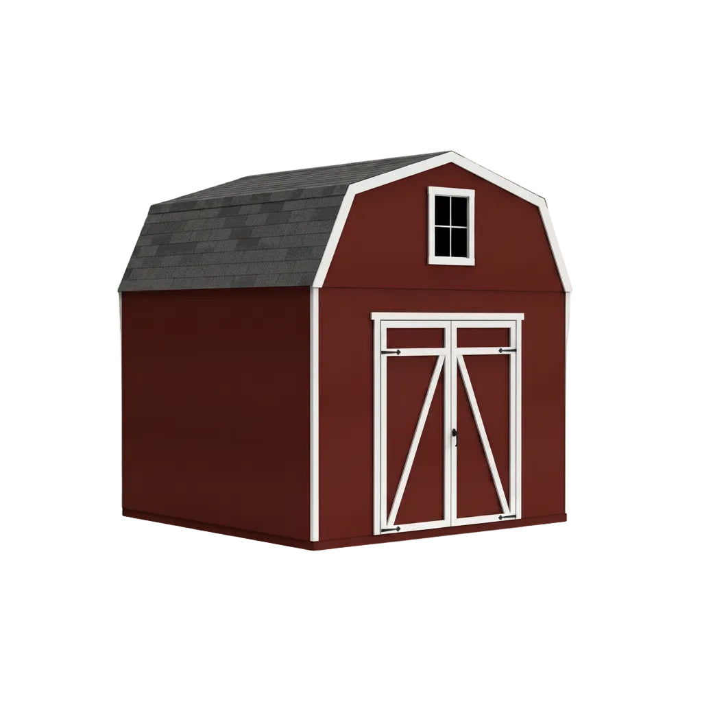 Front view of Topeka 12x16 barn storage shed with double doors and window