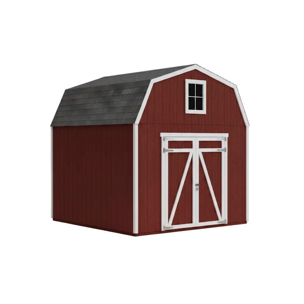 Interior layout of Topeka shed showing loft and wall shelf for organized storage